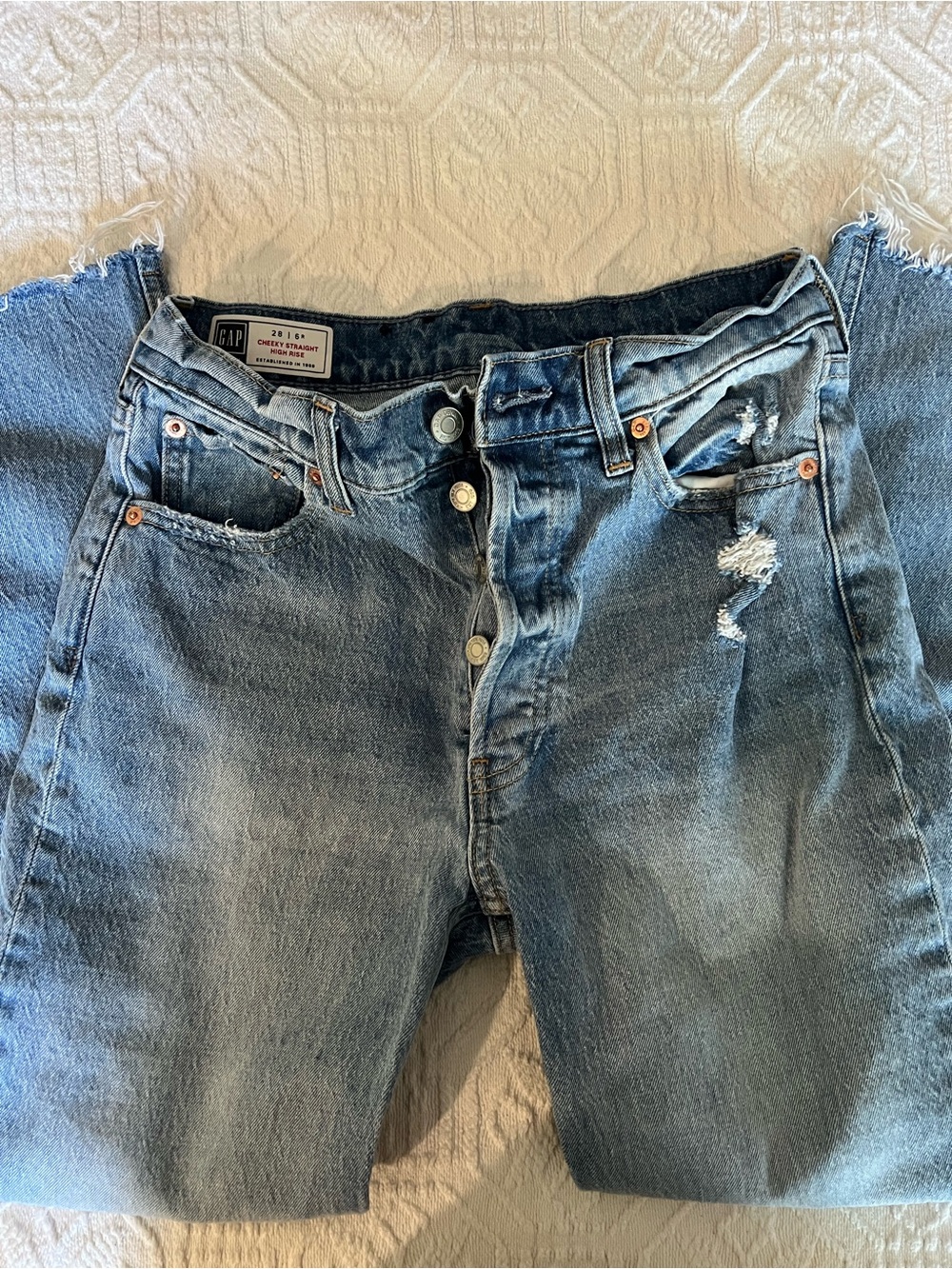 GAP Light Blue Distressed Straight Leg Jeans